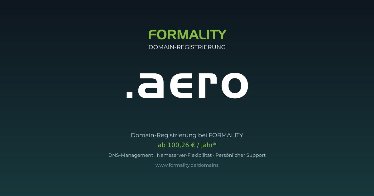 .aero-Domain prüfen & registrieren ab 100,26 €/Jahr | FORMALITY