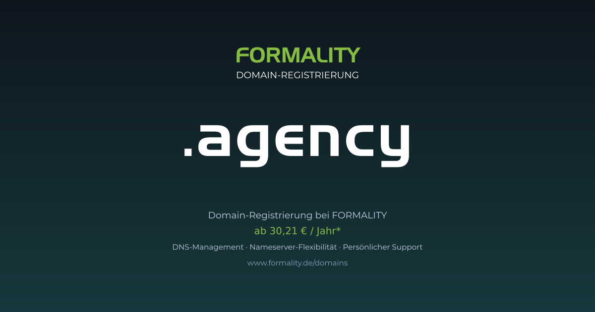 .agency-Domain ab 30,21 € pro Jahr registrieren