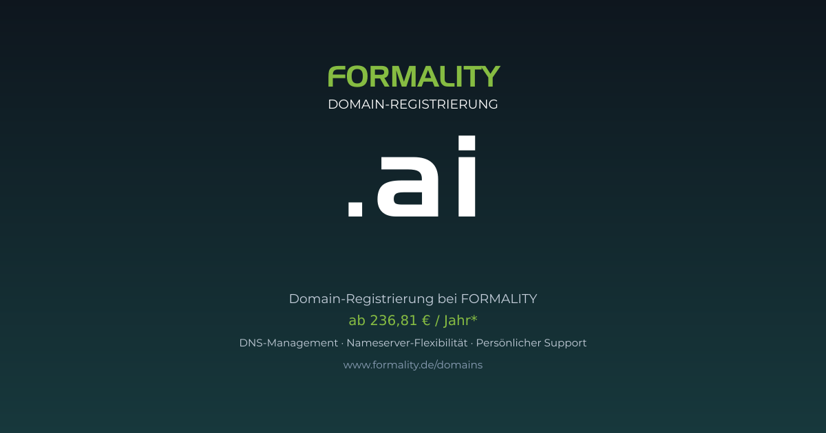 .ai-Domain prüfen & registrieren ab 236,81 €/Jahr | FORMALITY