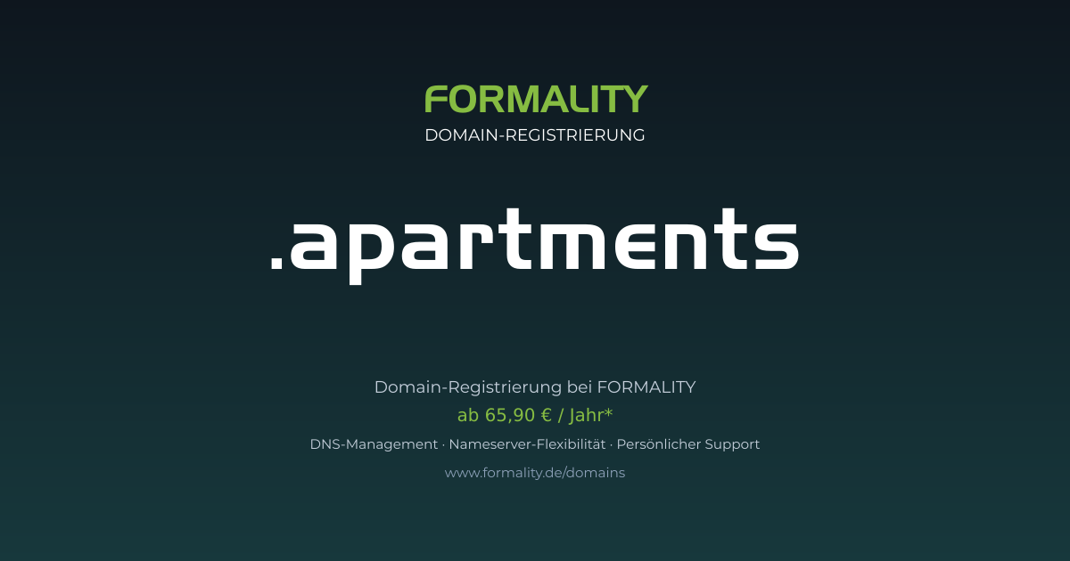 .apartments-Domain prüfen & registrieren ab 65,90 €/Jahr | FORMALITY