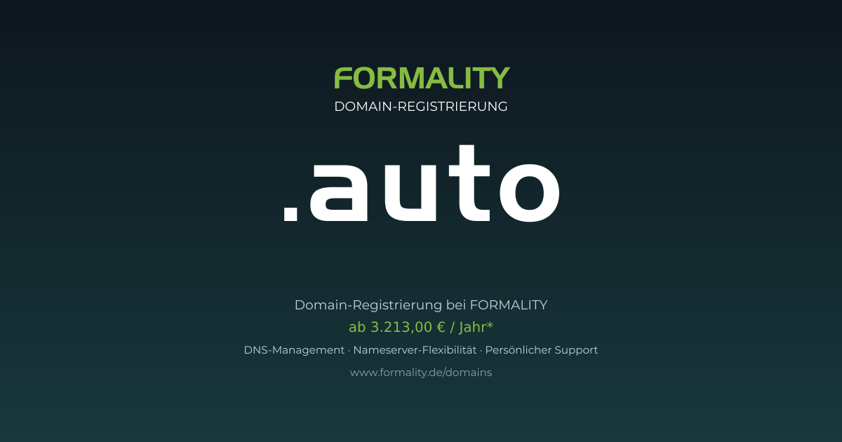 .auto-Domain prüfen & registrieren ab 3213,00 €/Jahr | FORMALITY