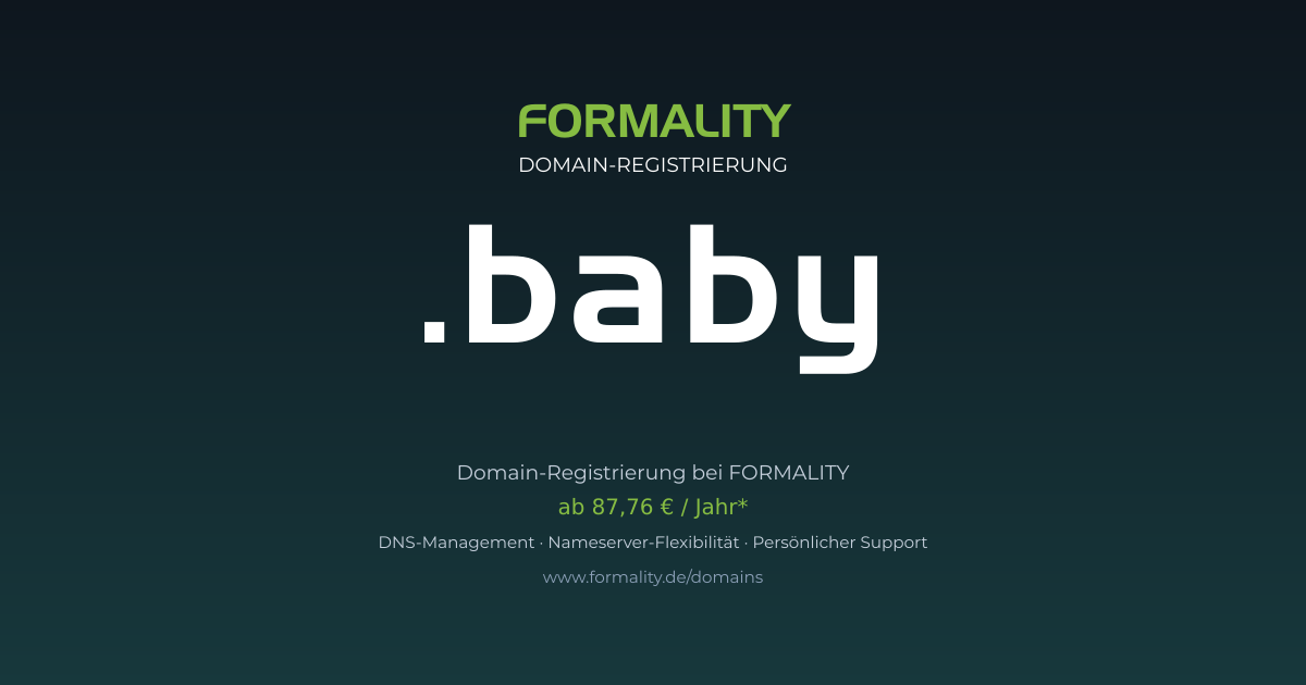 .baby-Domain prüfen & registrieren ab 87,76 €/Jahr | FORMALITY