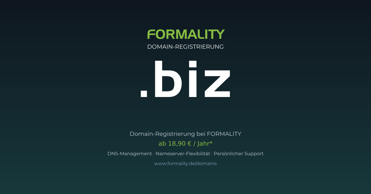 .biz-Domain prüfen & registrieren ab 18,90 €/Jahr | FORMALITY