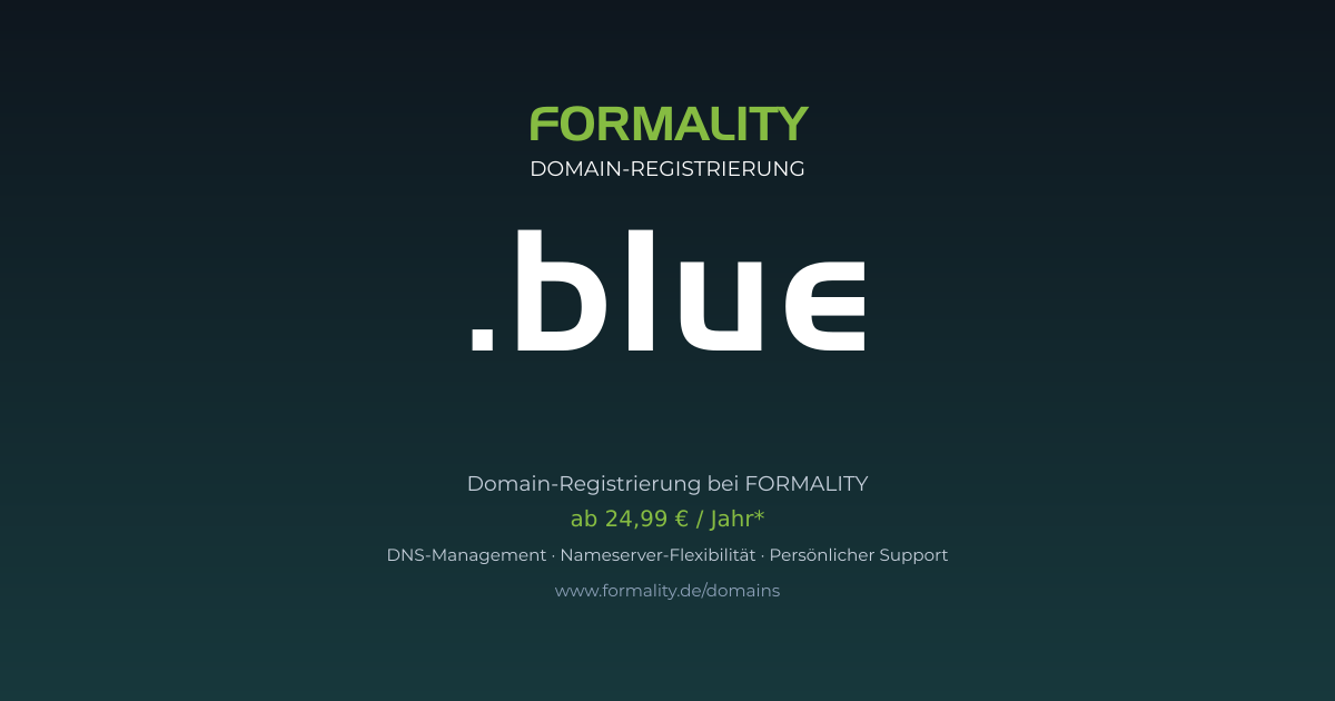 .blue-Domain prüfen & registrieren ab 24,99 €/Jahr | FORMALITY