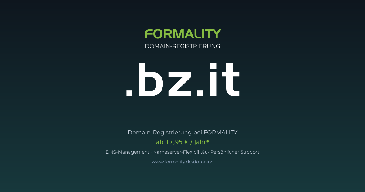 .bz.it-Domain prüfen & registrieren ab 17,95 €/Jahr | FORMALITY