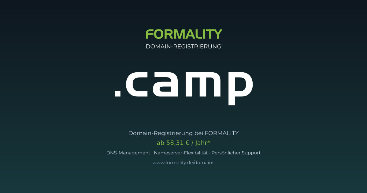 .camp-Domain prüfen & registrieren ab 58,31 €/Jahr | FORMALITY