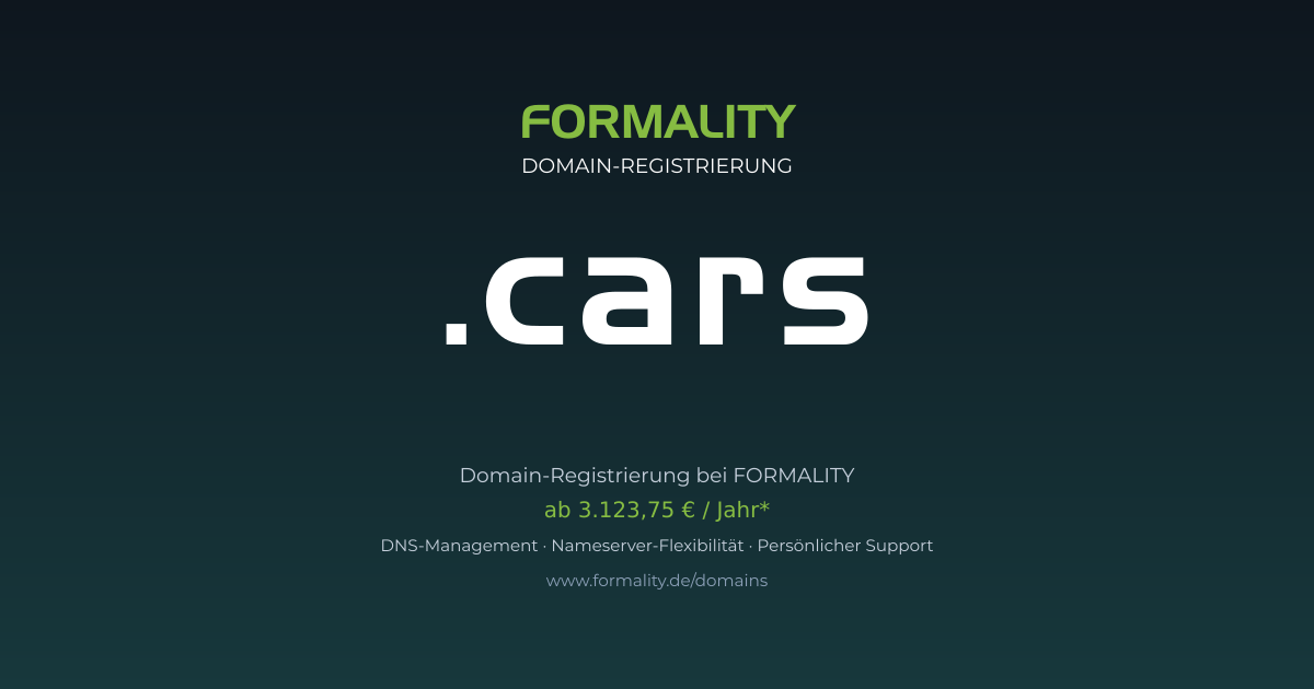 .cars-Domain prüfen & registrieren ab 3123,75 €/Jahr | FORMALITY