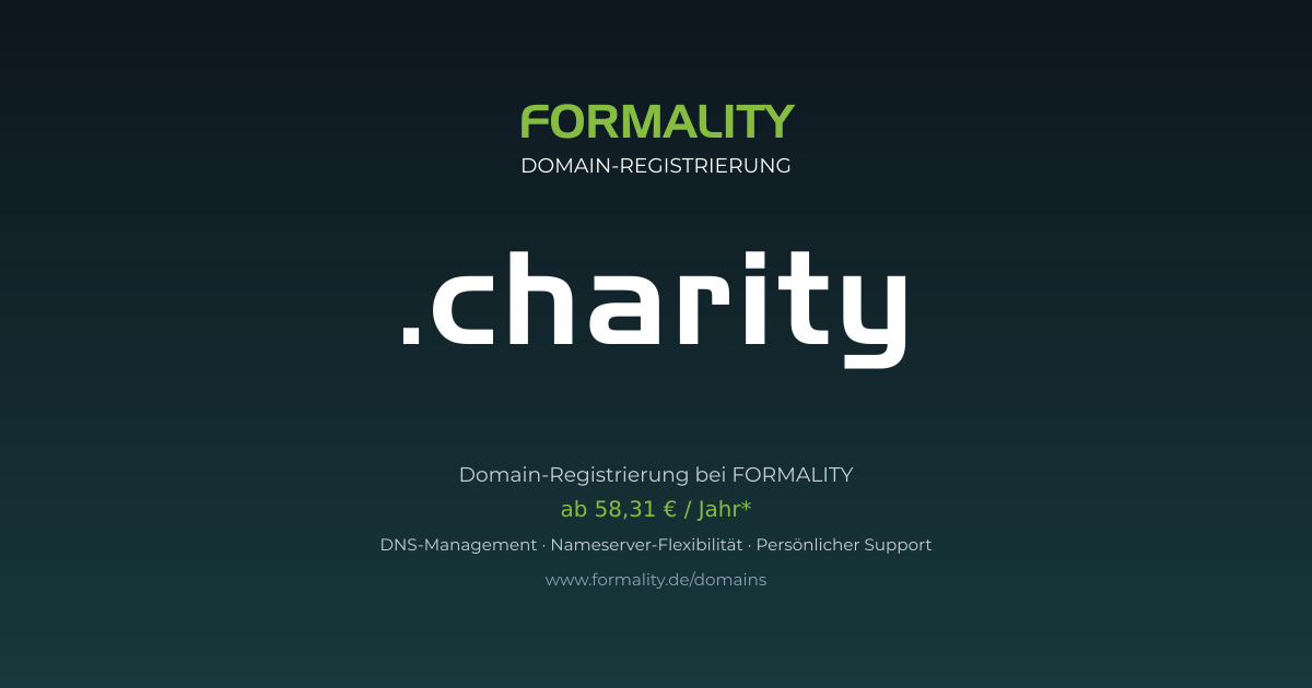 .charity-Domain prüfen & registrieren ab 58,31 €/Jahr | FORMALITY