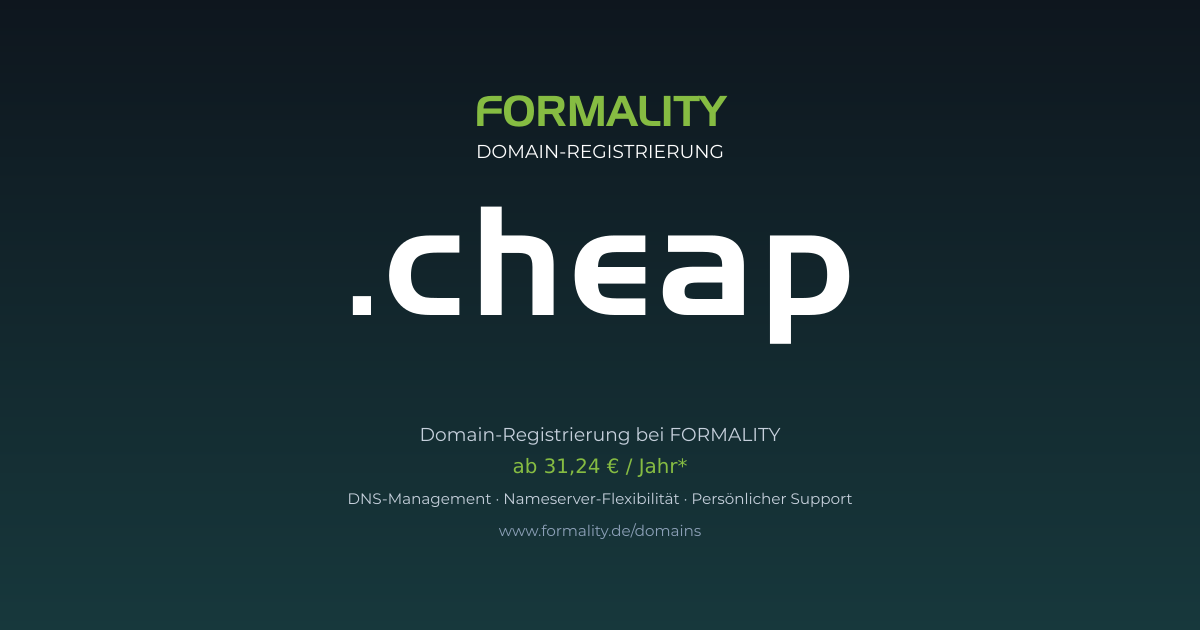 .cheap-Domain prüfen & registrieren ab 31,24 €/Jahr | FORMALITY