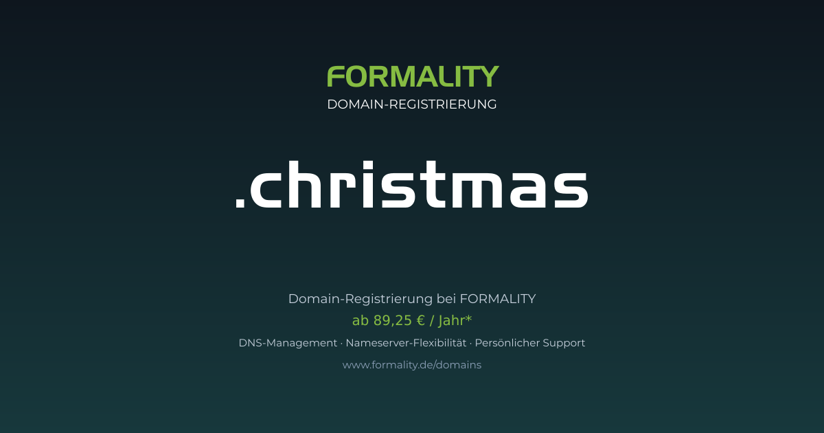 .christmas-Domain prüfen & registrieren ab 89,25 €/Jahr | FORMALITY