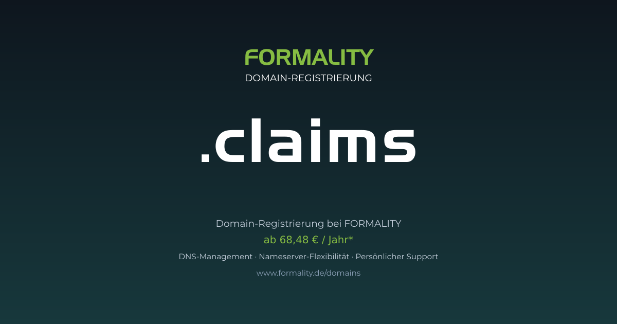 .claims-Domain prüfen & registrieren ab 68,48 €/Jahr | FORMALITY