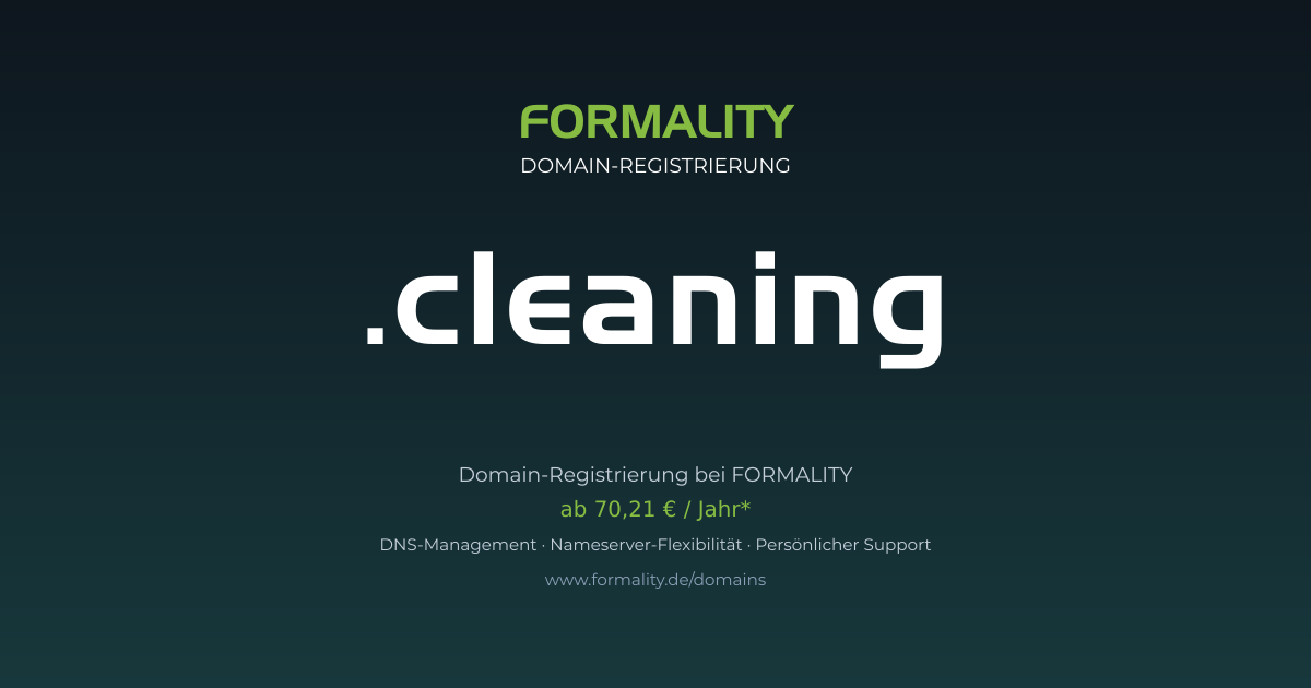 .cleaning-Domain prüfen & registrieren ab 70,21 €/Jahr | FORMALITY