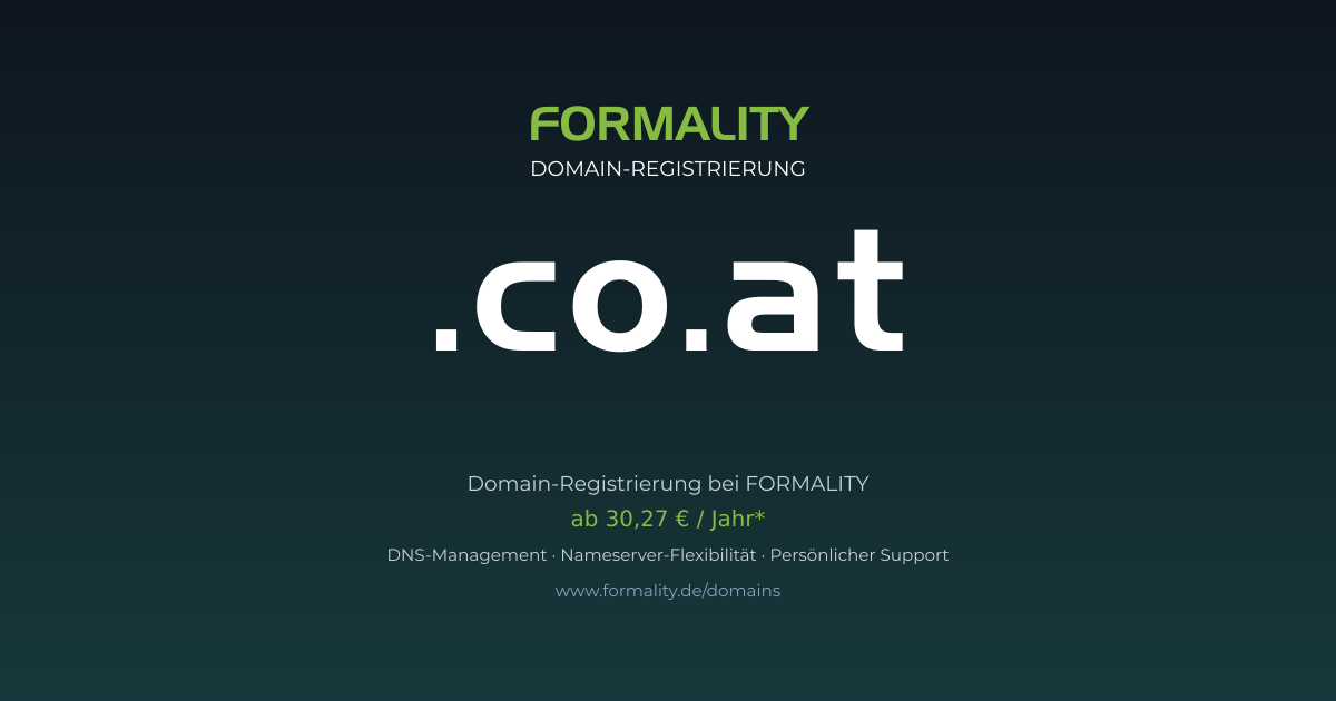 .co.at-Domain prüfen & registrieren ab 30,27 €/Jahr | FORMALITY