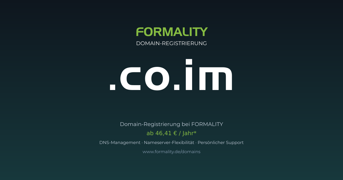 .co.im-Domain prüfen & registrieren ab 46,41 €/Jahr | FORMALITY