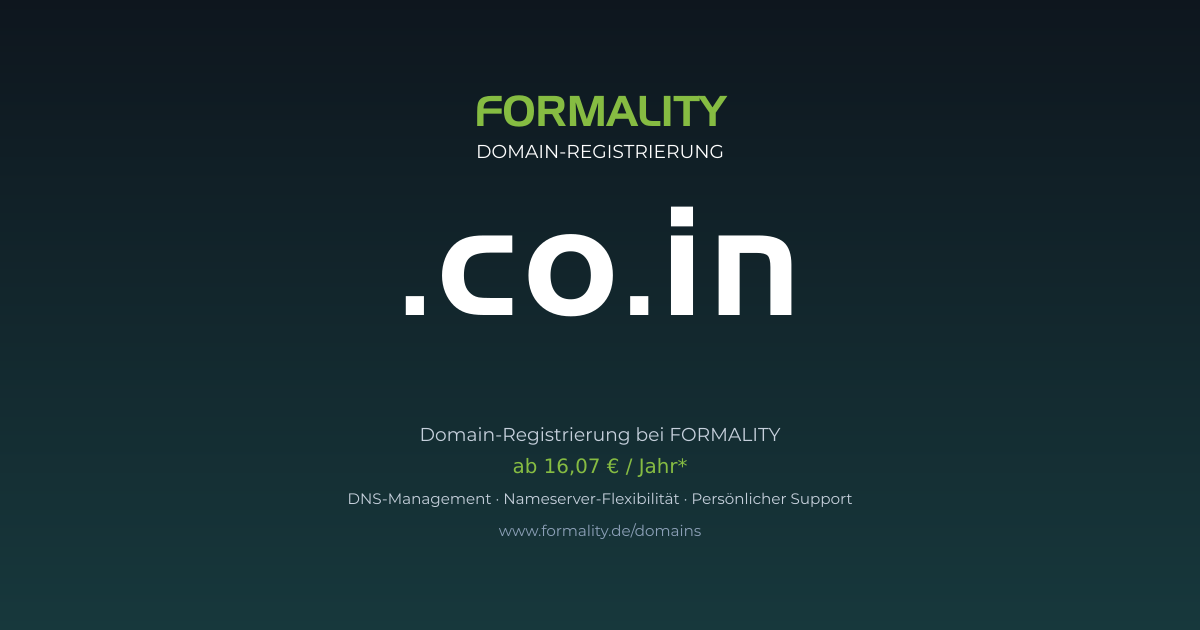 .co.in-Domain ab 16,07 € pro Jahr registrieren