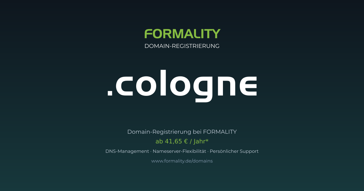 .cologne-Domain prüfen & registrieren ab 41,65 €/Jahr | FORMALITY
