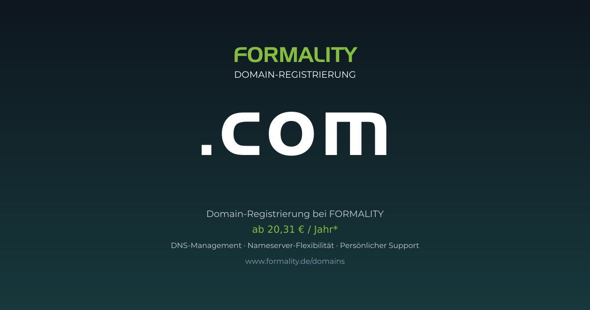 .com-Domain prüfen & registrieren ab 20,31 €/Jahr | FORMALITY