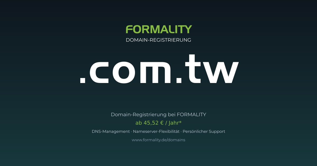 .com.tw-Domain ab 45,52 € pro Jahr registrieren