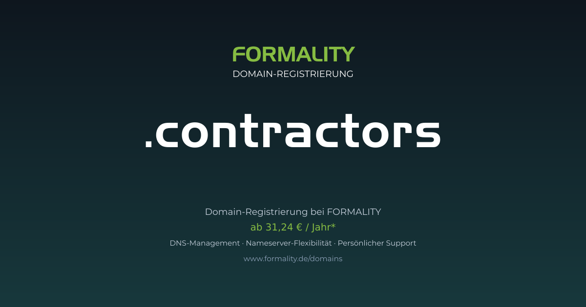 .contractors-Domain prüfen & registrieren ab 31,24 €/Jahr | FORMALITY