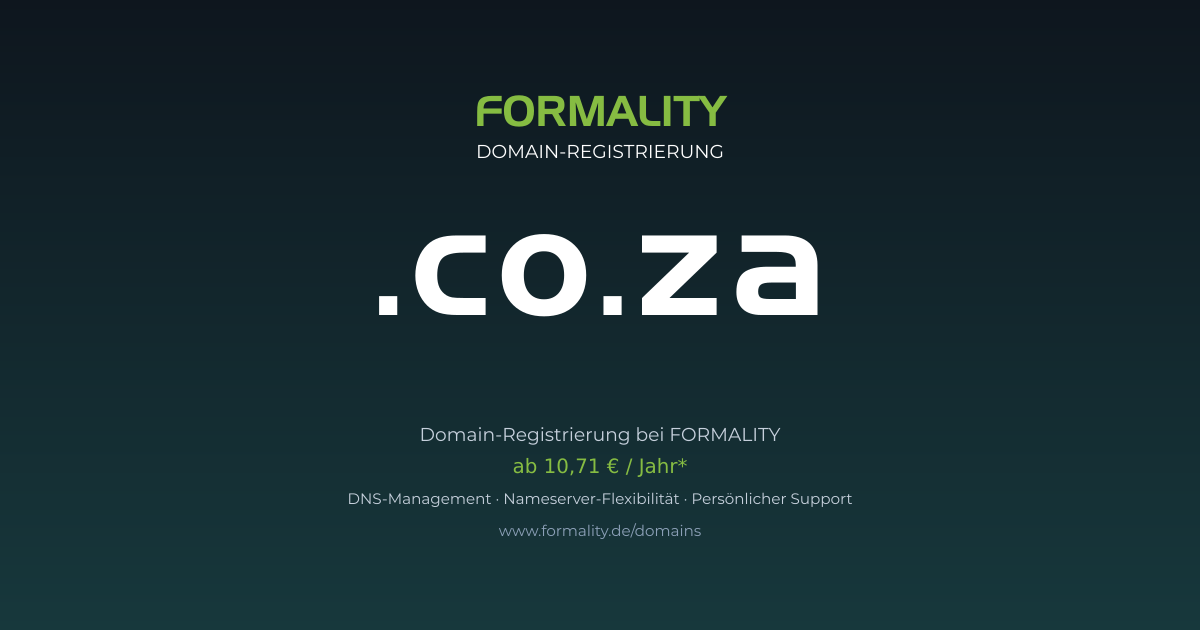 .co.za-Domain prüfen & registrieren ab 10,71 €/Jahr | FORMALITY