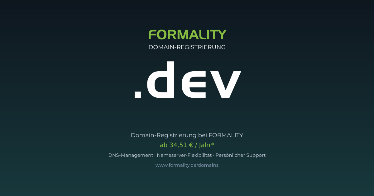 .dev-Domain prüfen & registrieren ab 34,51 €/Jahr | FORMALITY