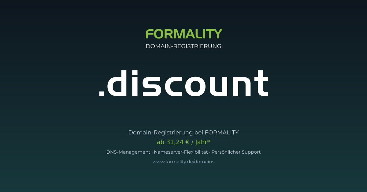 .discount-Domain prüfen & registrieren ab 31,24 €/Jahr | FORMALITY