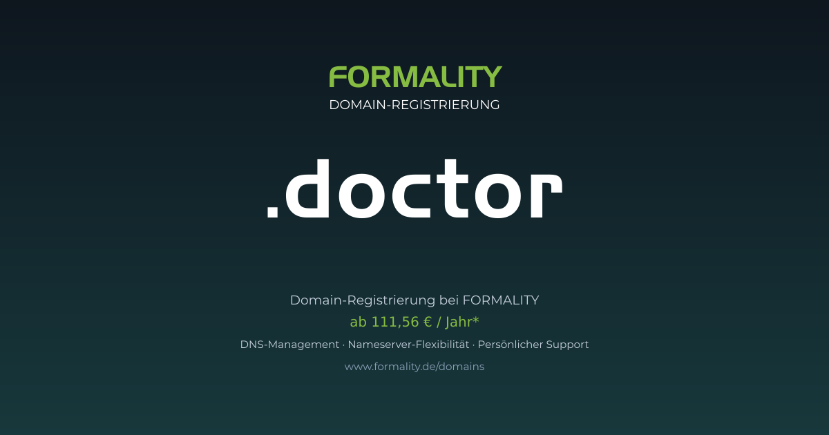 .doctor-Domain prüfen & registrieren ab 111,56 €/Jahr | FORMALITY