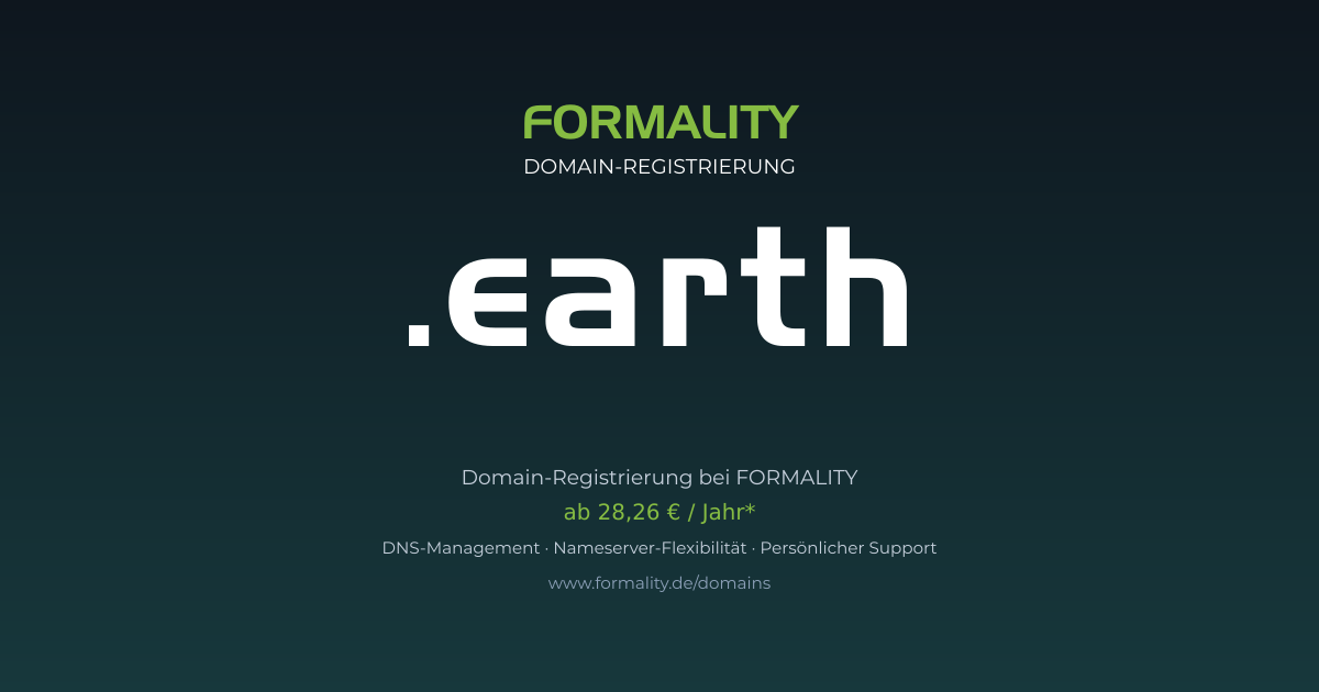 .earth-Domain prüfen & registrieren ab 28,26 €/Jahr | FORMALITY