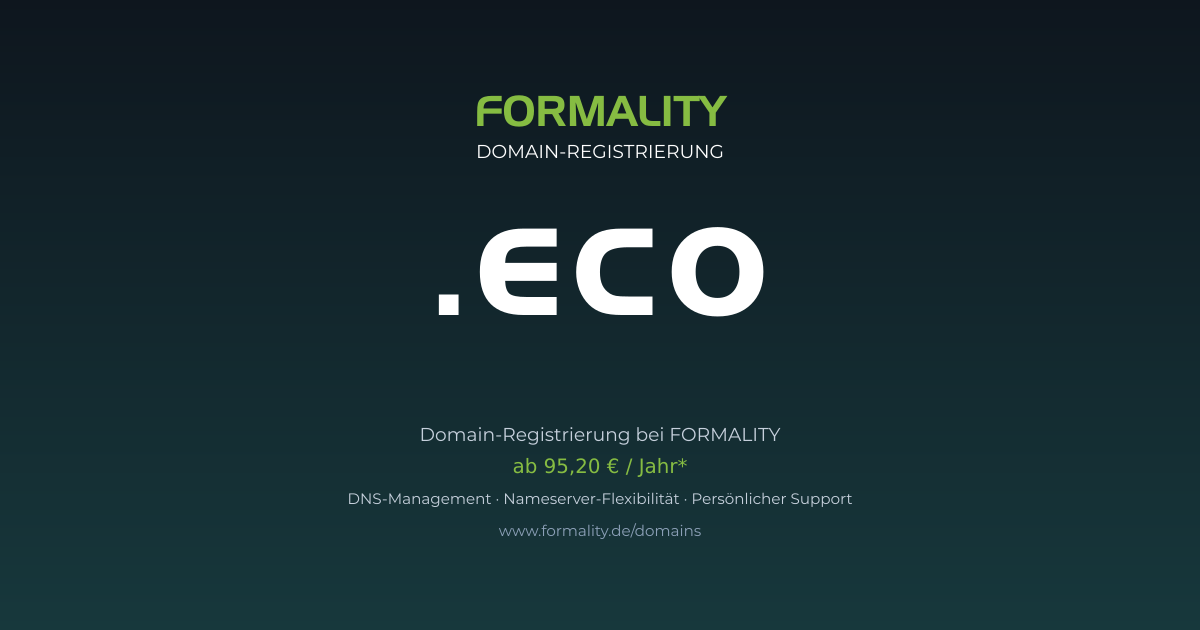 .eco-Domain prüfen & registrieren ab 95,20 €/Jahr | FORMALITY