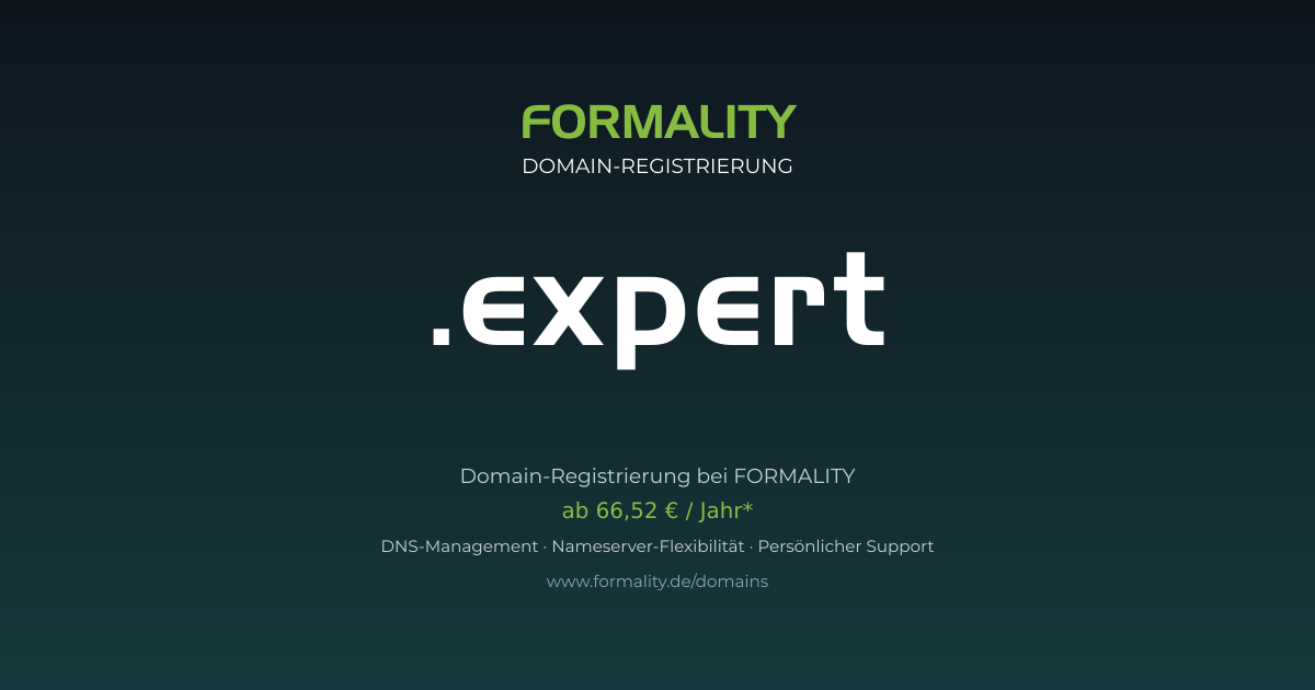 .expert-Domain prüfen & registrieren ab 66,52 €/Jahr | FORMALITY