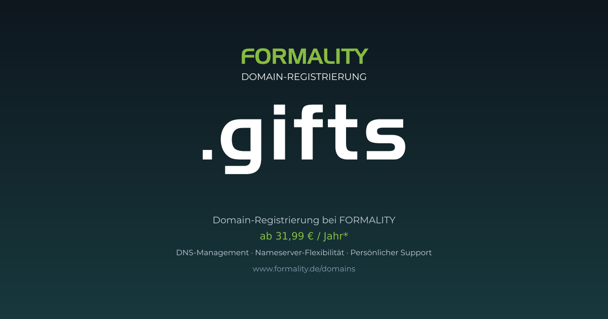 .gifts-Domain prüfen & registrieren ab 31,99 €/Jahr | FORMALITY