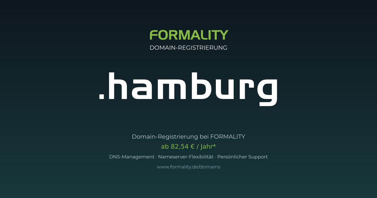 .hamburg-Domain prüfen & registrieren ab 82,54 €/Jahr | FORMALITY