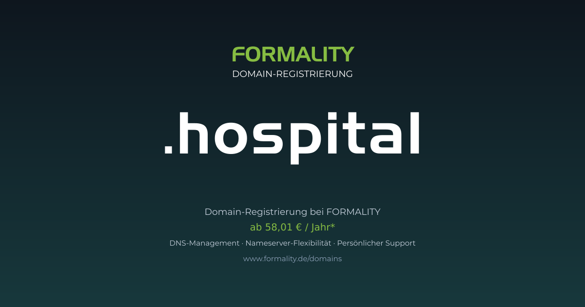 .hospital-Domain ab 58,01 € pro Jahr registrieren
