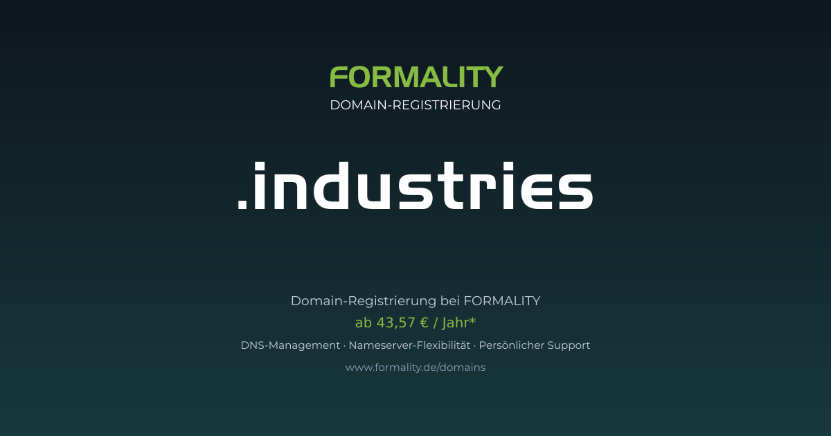 .industries-Domain ab 43,57 € pro Jahr registrieren