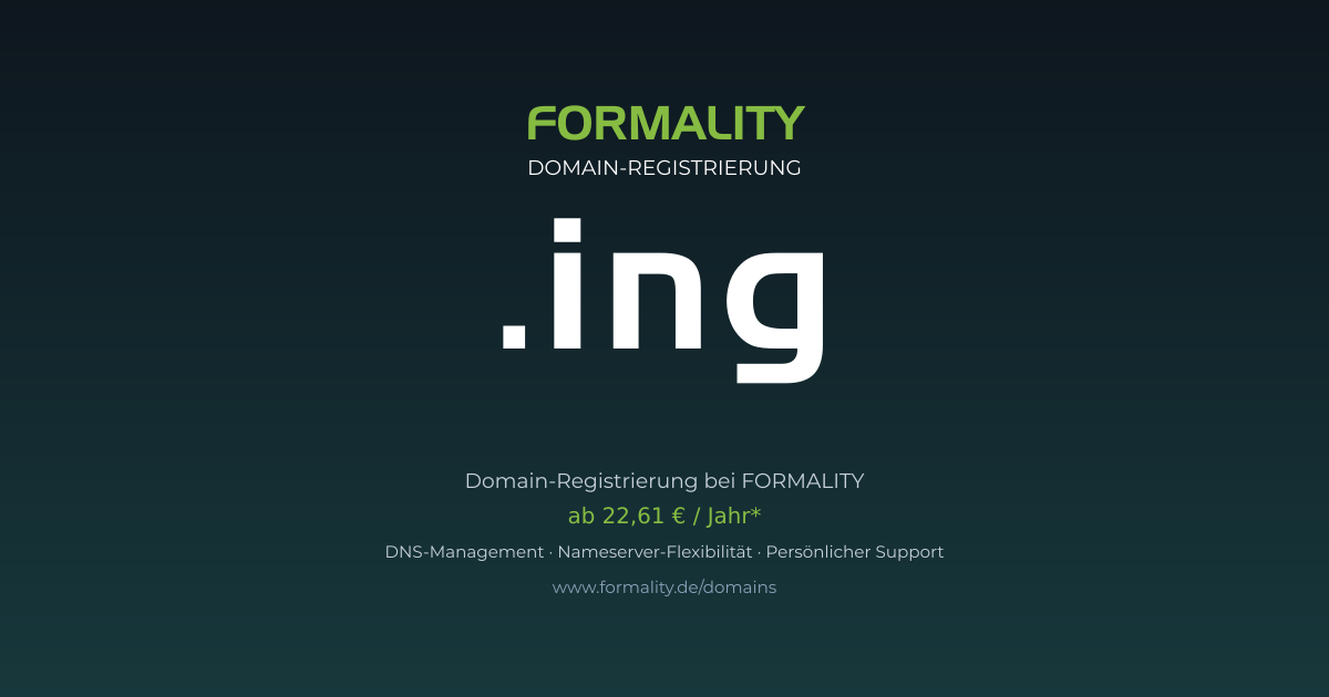 .ing-Domain ab 22,61 € pro Jahr registrieren