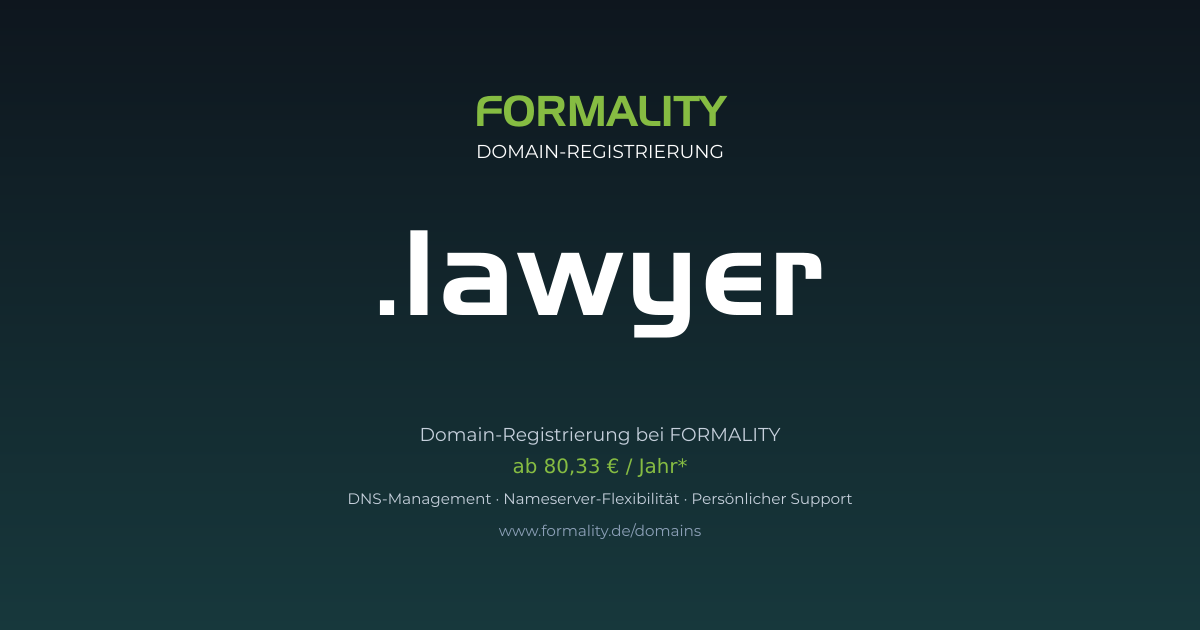 .lawyer-Domain prüfen & registrieren ab 80,33 €/Jahr | FORMALITY