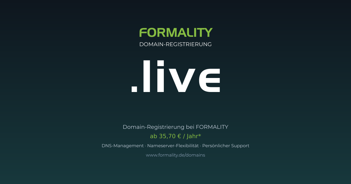 .live-Domain prüfen & registrieren ab 35,70 €/Jahr | FORMALITY