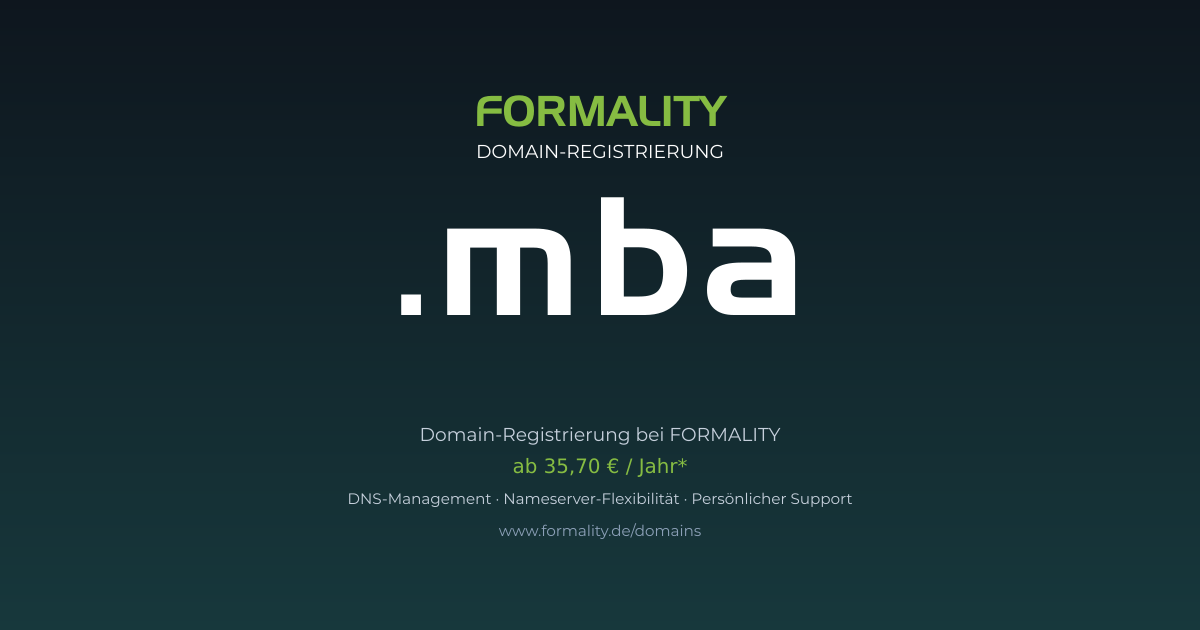 .mba-Domain prüfen & registrieren ab 35,70 €/Jahr | FORMALITY