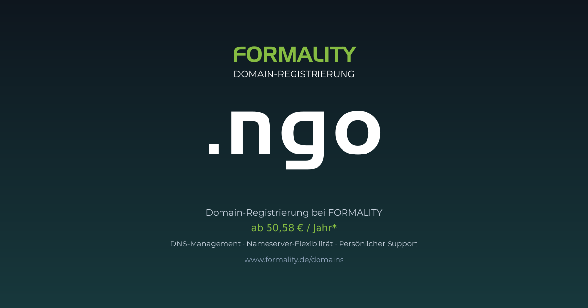 .ngo-Domain prüfen & registrieren ab 50,58 €/Jahr | FORMALITY