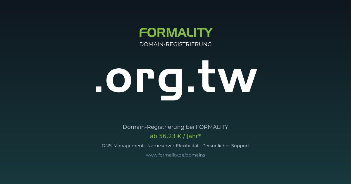 .org.tw-Domain ab 56,23 € pro Jahr registrieren