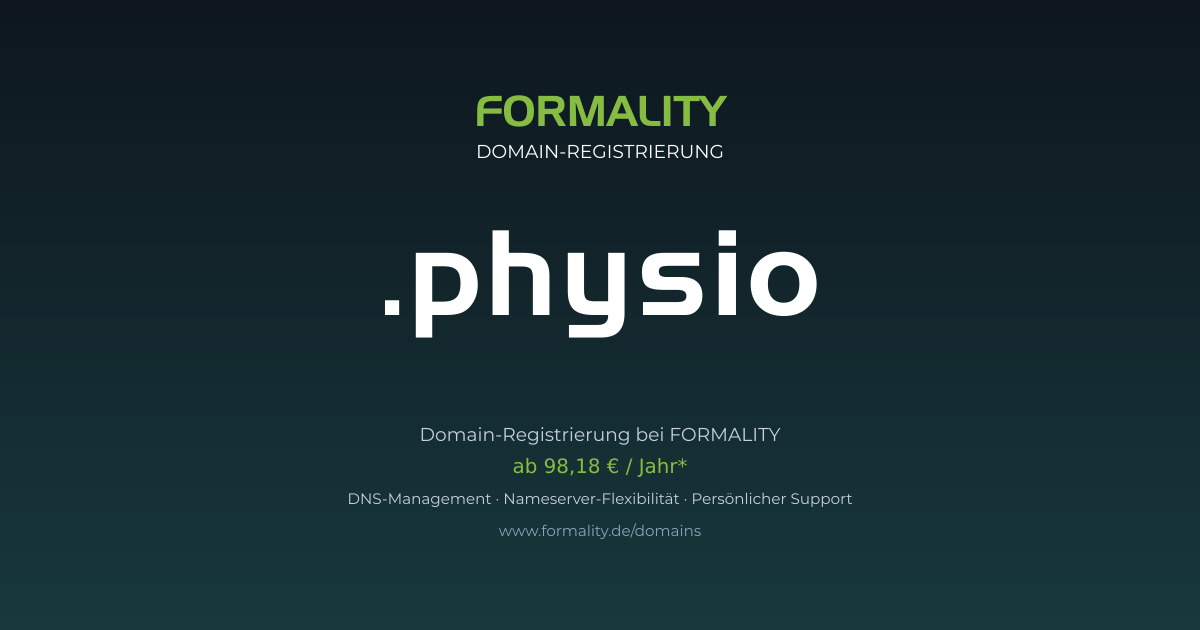 .physio-Domain prüfen & registrieren ab 98,18 €/Jahr | FORMALITY