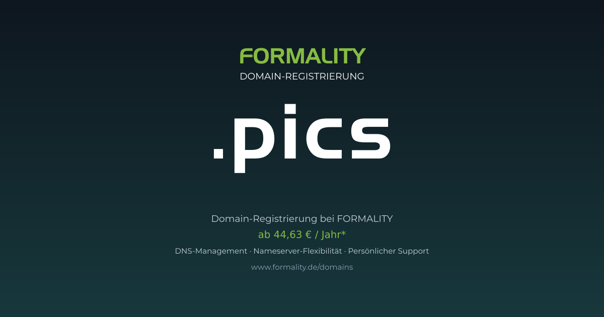 .pics-Domain prüfen & registrieren ab 44,63 €/Jahr | FORMALITY