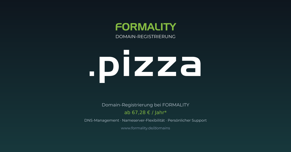 .pizza-Domain prüfen & registrieren ab 67,28 €/Jahr | FORMALITY