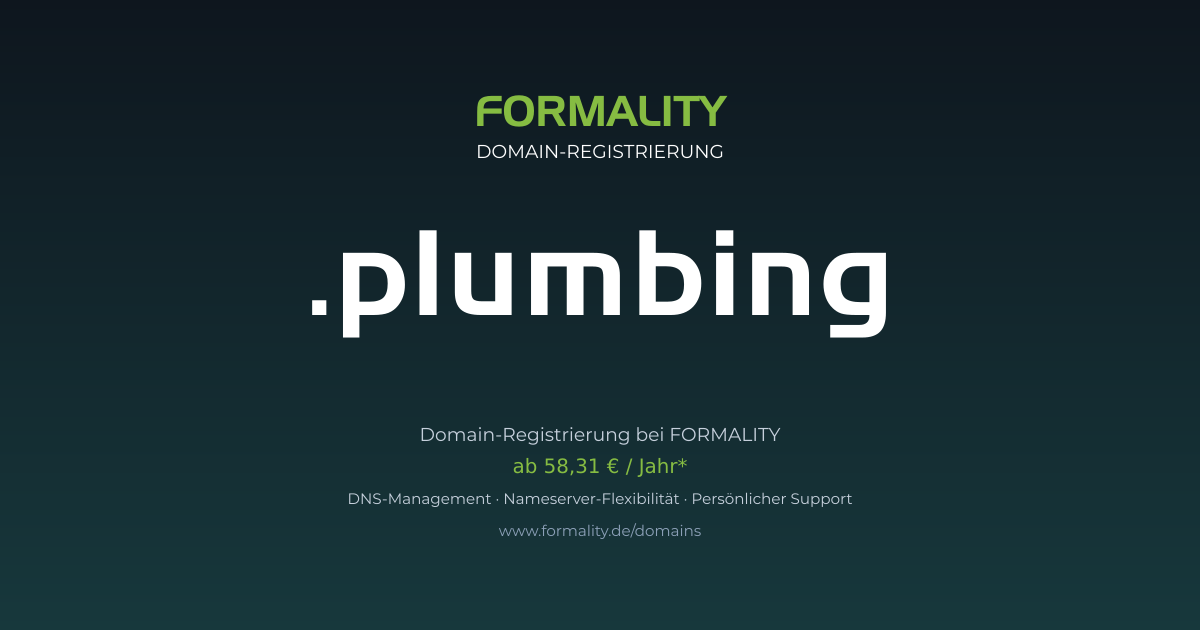 .plumbing-Domain prüfen & registrieren ab 58,31 €/Jahr | FORMALITY