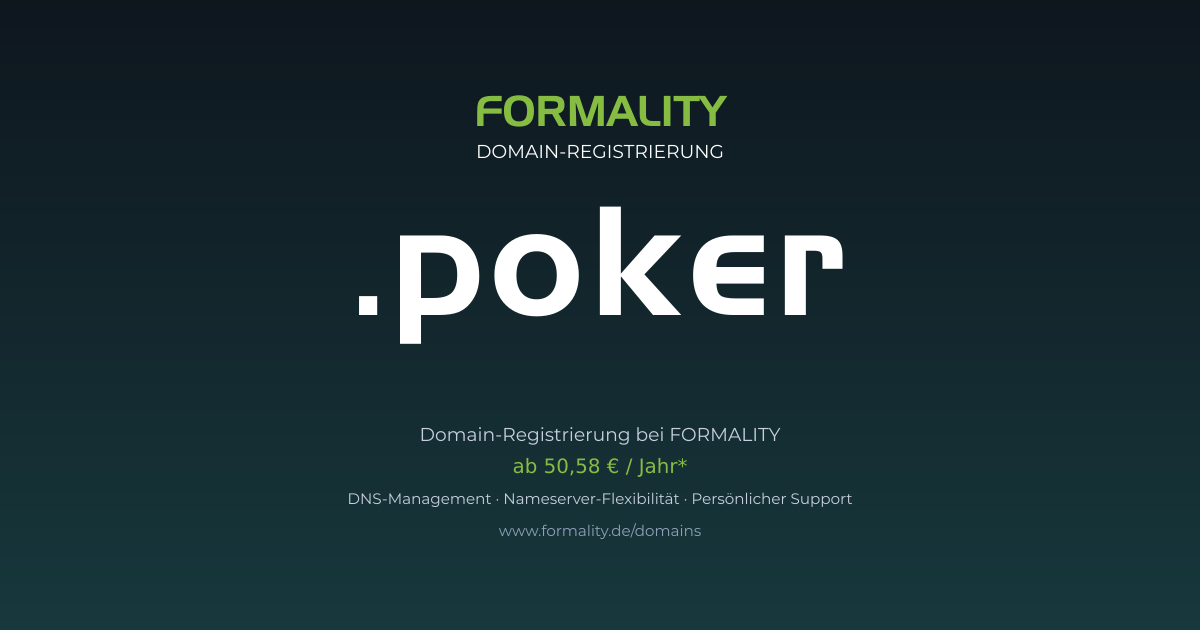.poker-Domain prüfen & registrieren ab 50,58 €/Jahr | FORMALITY