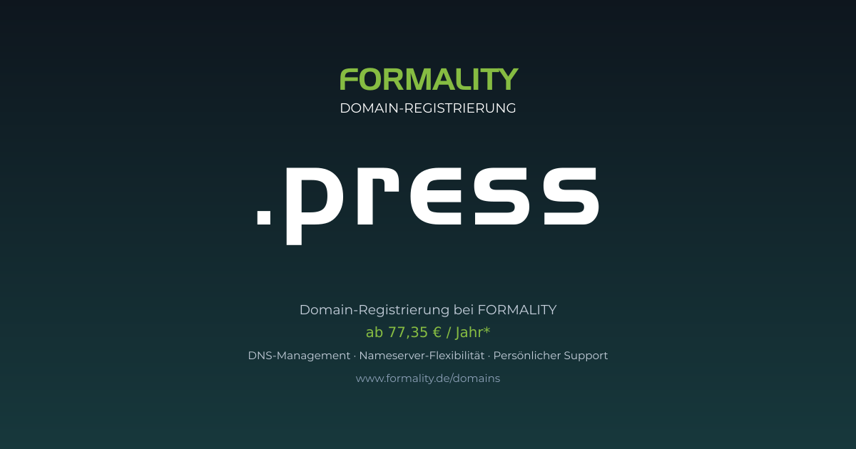 .press-Domain prüfen & registrieren ab 77,35 €/Jahr | FORMALITY