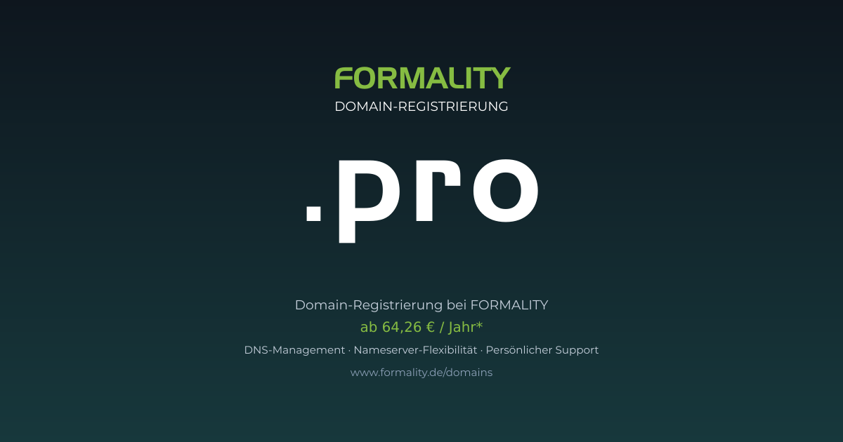 .pro-Domain prüfen & registrieren ab 64,26 €/Jahr | FORMALITY