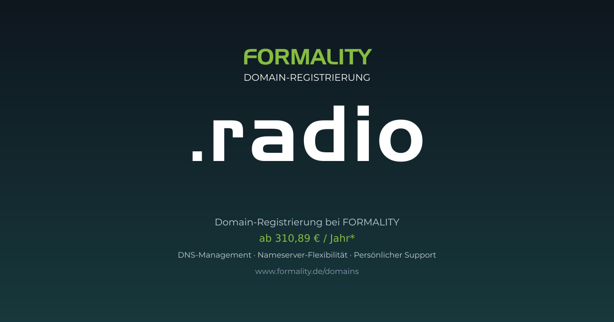 .radio-Domain prüfen & registrieren ab 310,89 €/Jahr | FORMALITY