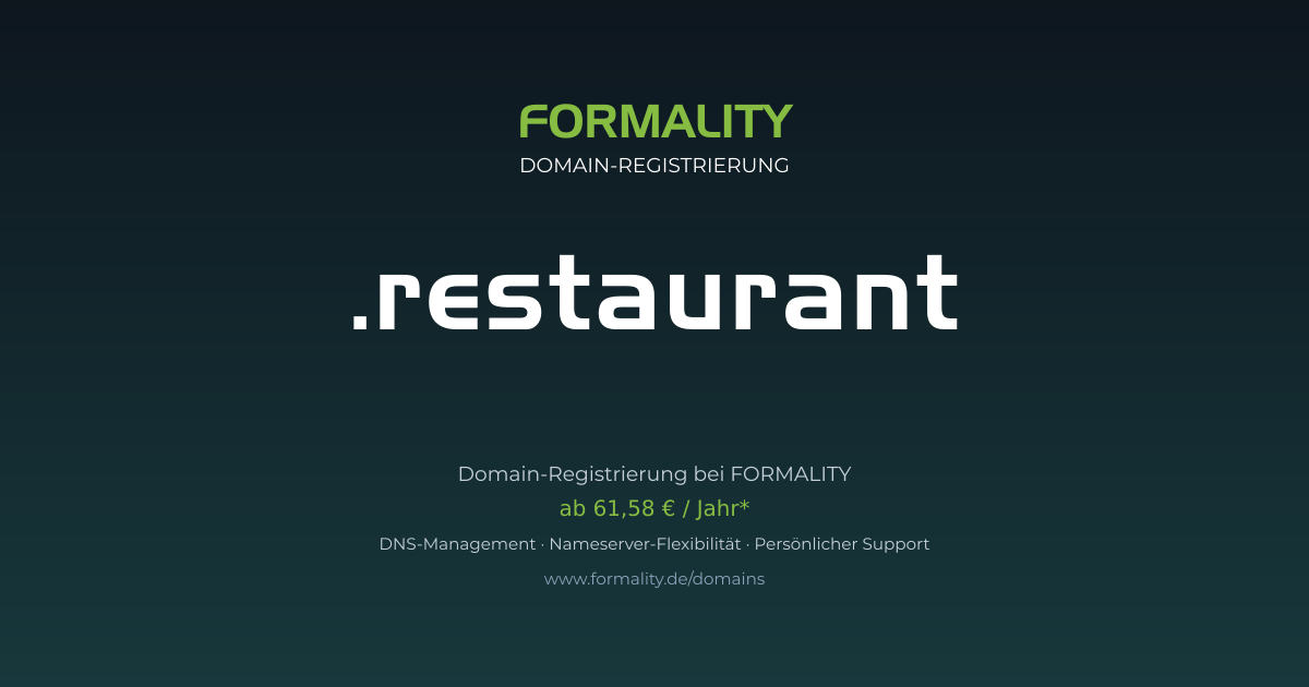 .restaurant-Domain prüfen & registrieren ab 61,58 €/Jahr | FORMALITY