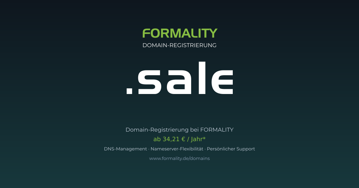 .sale-Domain prüfen & registrieren ab 34,21 €/Jahr | FORMALITY